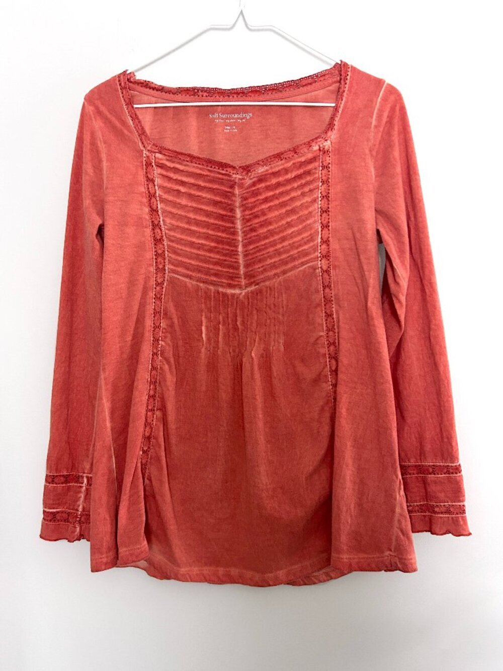 Soft Surroundings Philomena Chevron Tunic Top Burnt Orange Long Sleeve Boho Sz M
